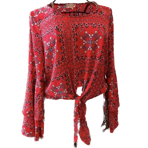 Altar'd State Tops - Altar’d State Boho Top with Front Tie and Bell Sleeve Small